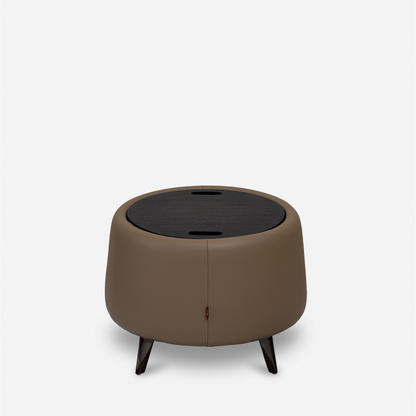 皮革收納圓几 Leather Storage Side Table