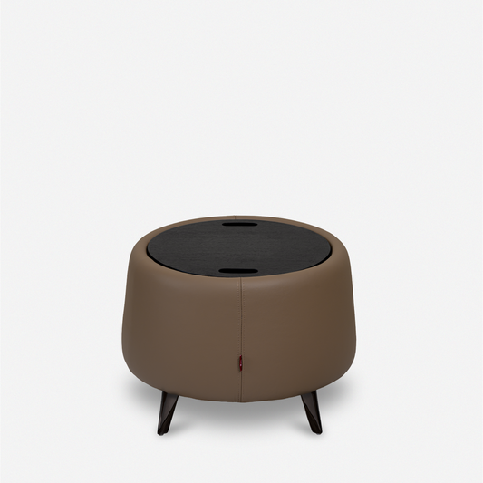 皮革收納圓几 Leather Storage Side Table