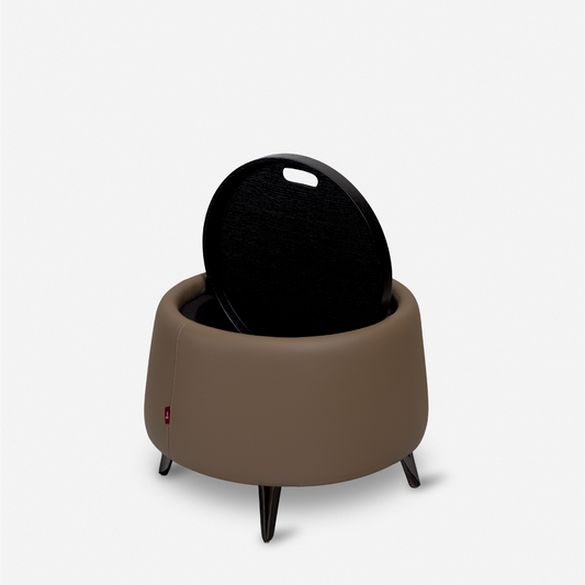 皮革收納圓几 Leather Storage Side Table